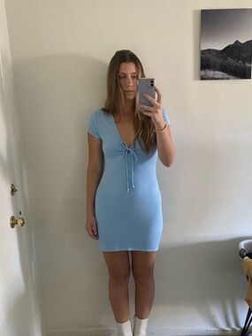 Abercrombie & Fitch Light Blue Tie-Front Mini Dress